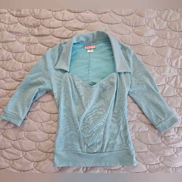 Pinup Couture light blue sparkly lurex top - Picture 1 of 6